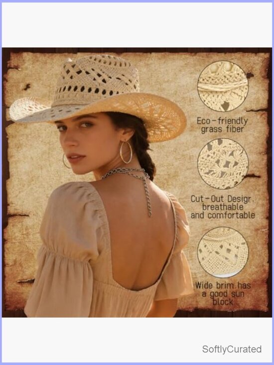 Straw Cowboy Hat Women\'s Woven Sun Hat With Bendable Brim main image 6